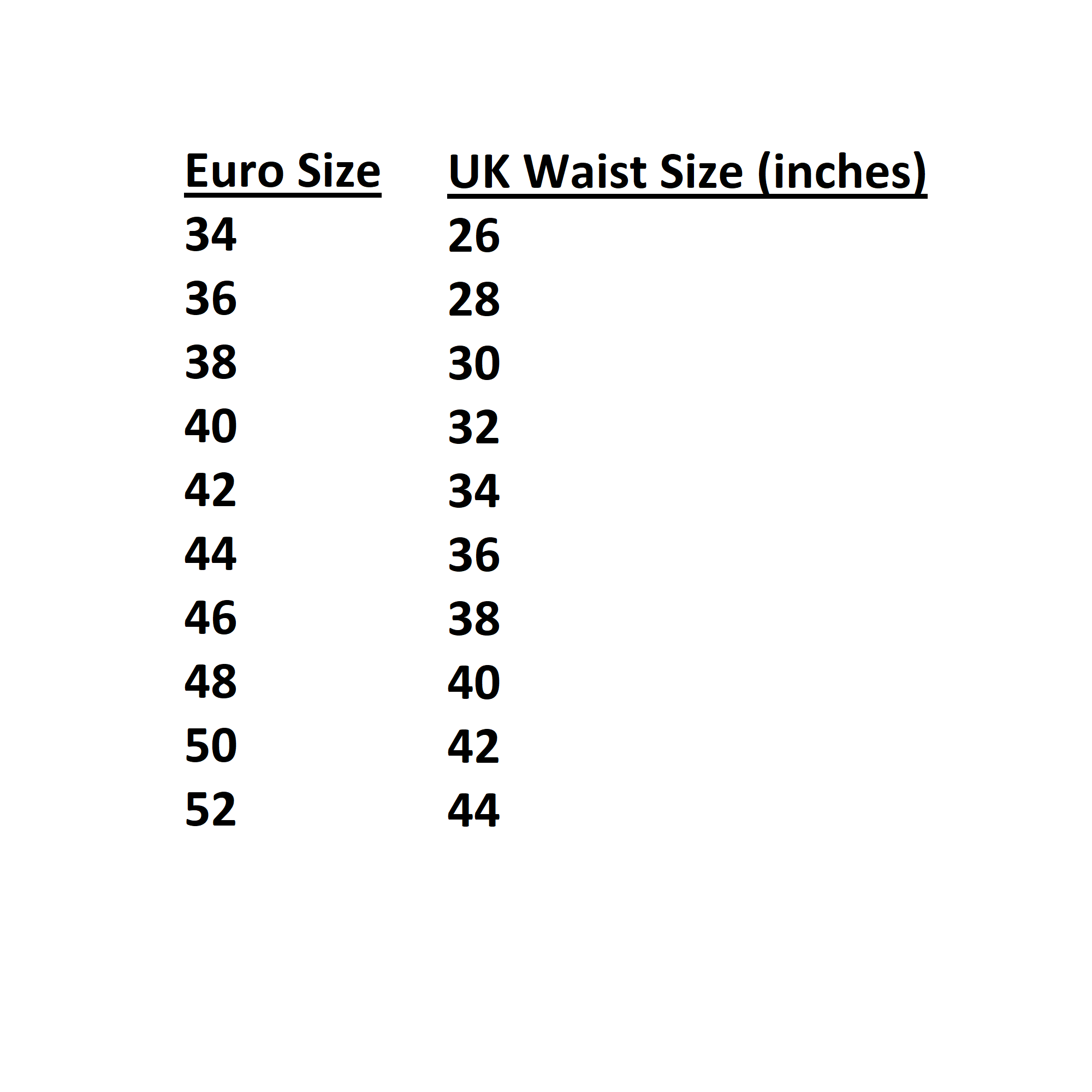 Sizing Information